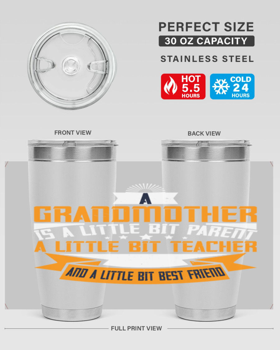 A stylish stainless steel tumbler with a heartfelt message about grandmothers, featuring a double wall vacuum design.