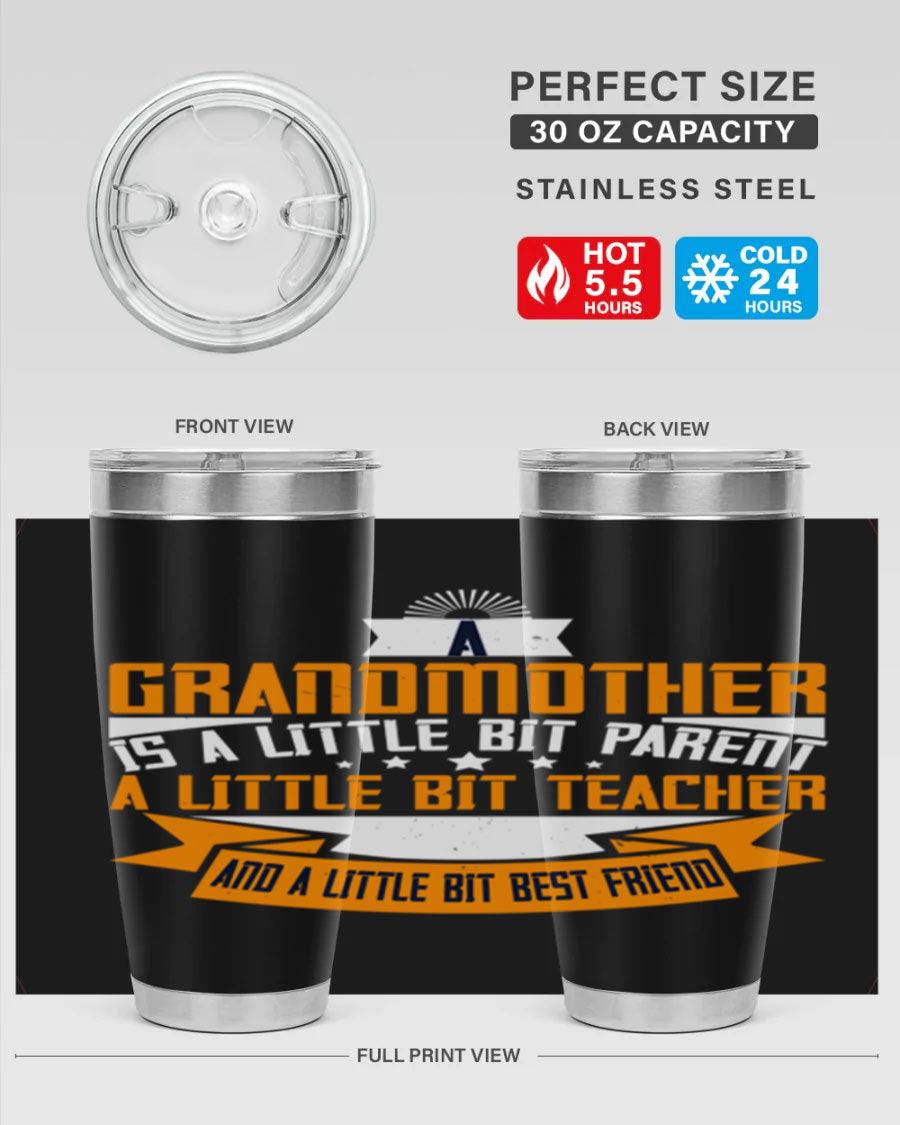 A stylish stainless steel tumbler with a heartfelt message about grandmothers, featuring a double wall vacuum design.