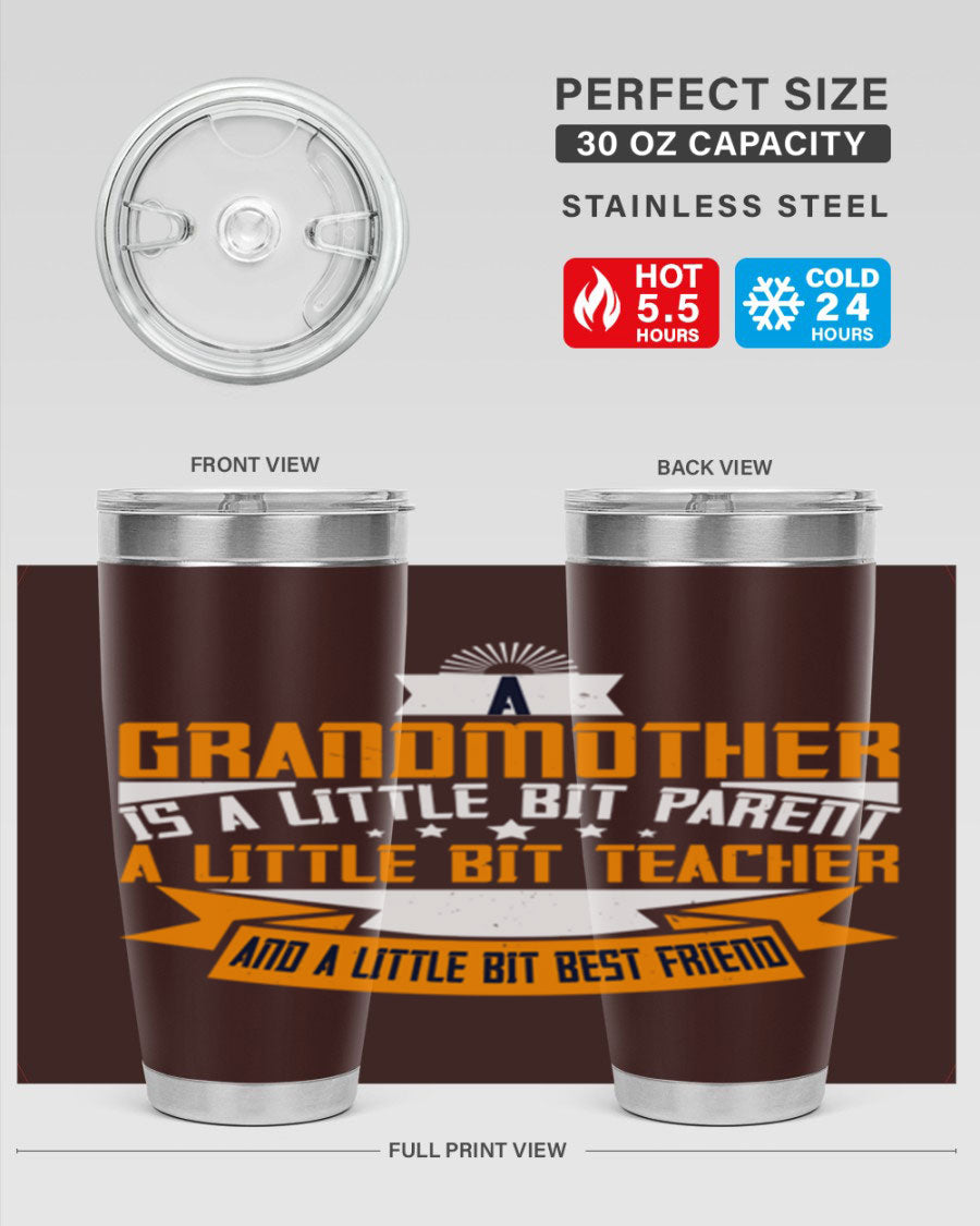 A stylish stainless steel tumbler with a heartfelt message about grandmothers, featuring a double wall vacuum design.