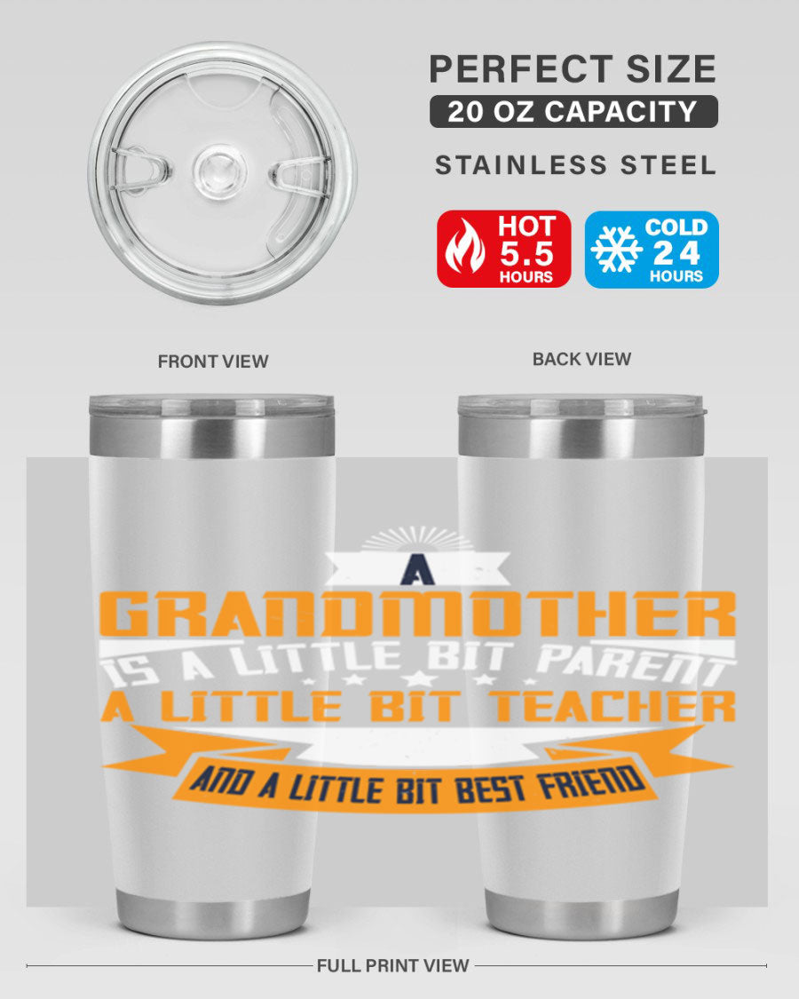 A stylish stainless steel tumbler with a heartfelt message about grandmothers, featuring a double wall vacuum design.
