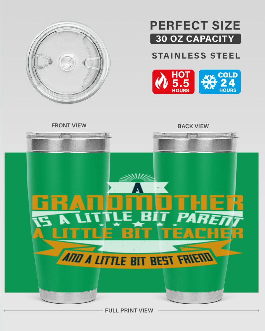 A stylish stainless steel tumbler with a heartfelt message about grandmothers, featuring a double wall vacuum design.