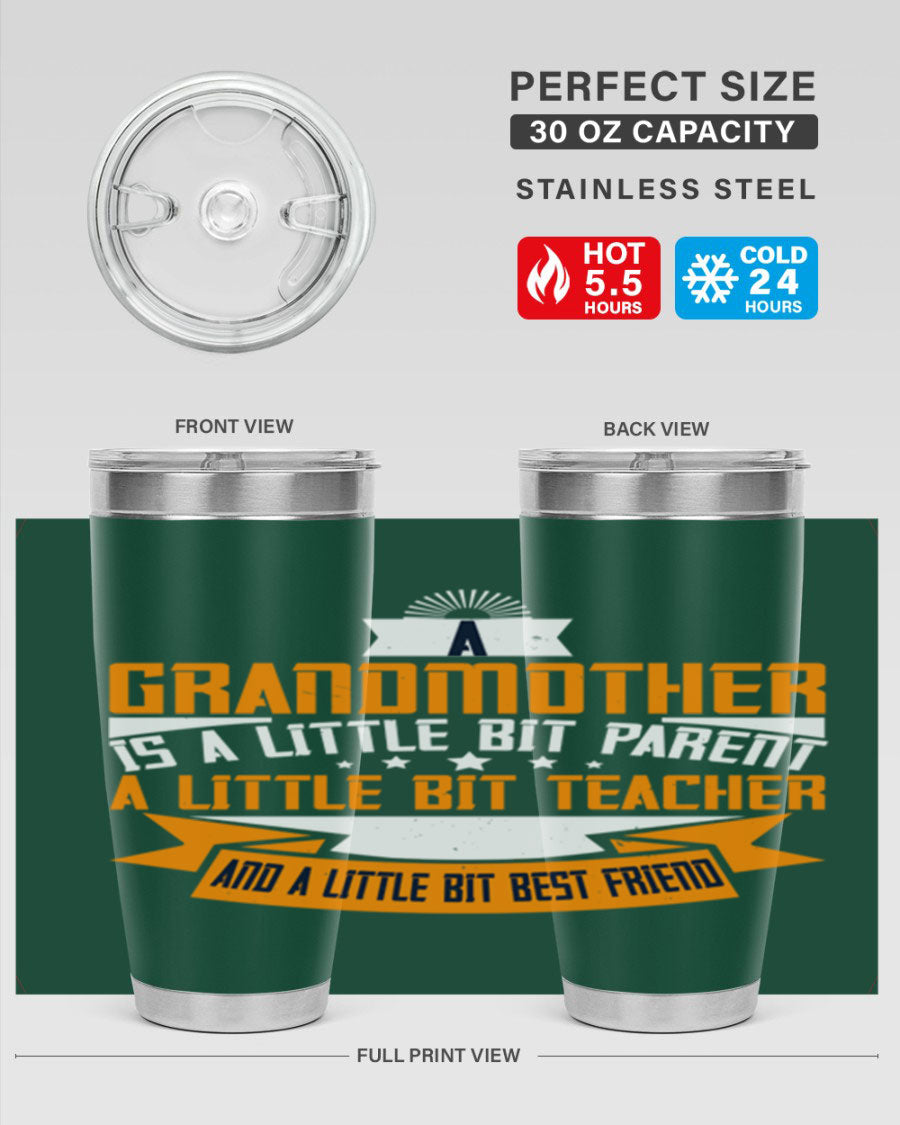A stylish stainless steel tumbler with a heartfelt message about grandmothers, featuring a double wall vacuum design.
