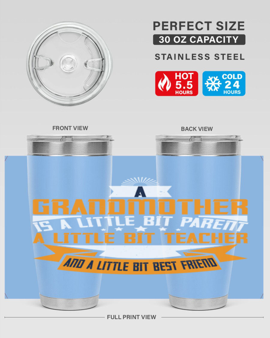 A stylish stainless steel tumbler with a heartfelt message about grandmothers, featuring a double wall vacuum design.