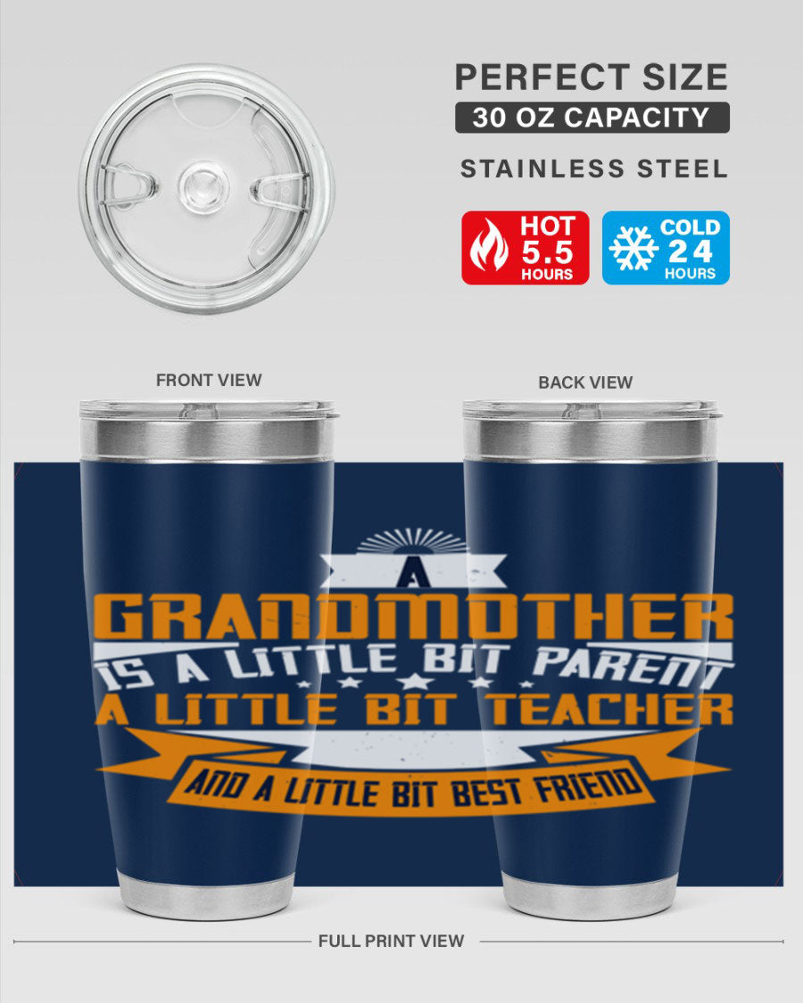 A stylish stainless steel tumbler with a heartfelt message about grandmothers, featuring a double wall vacuum design.