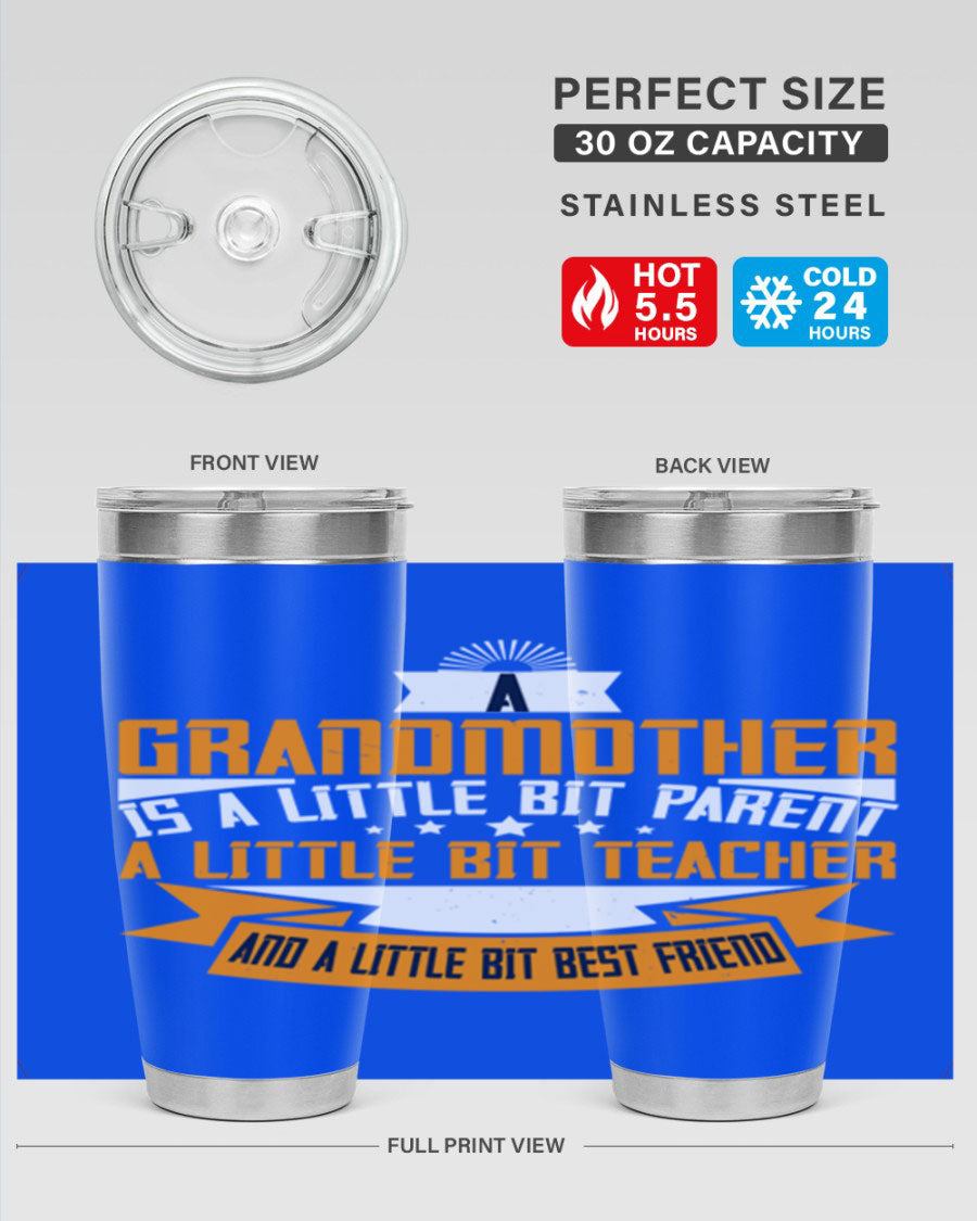 A stylish stainless steel tumbler with a heartfelt message about grandmothers, featuring a double wall vacuum design.