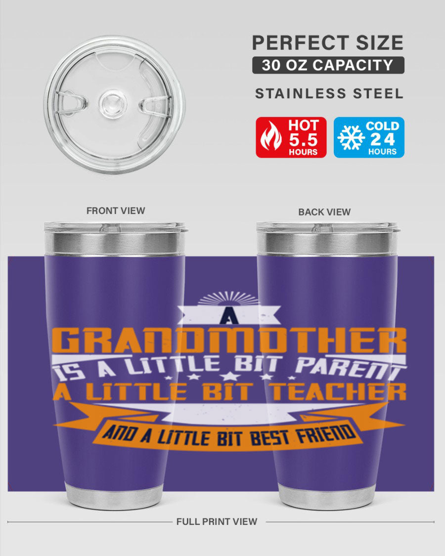 A stylish stainless steel tumbler with a heartfelt message about grandmothers, featuring a double wall vacuum design.