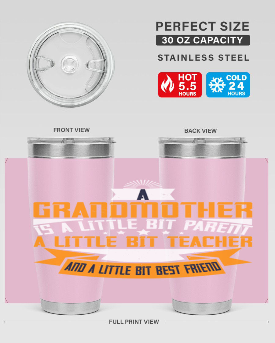 A stylish stainless steel tumbler with a heartfelt message about grandmothers, featuring a double wall vacuum design.