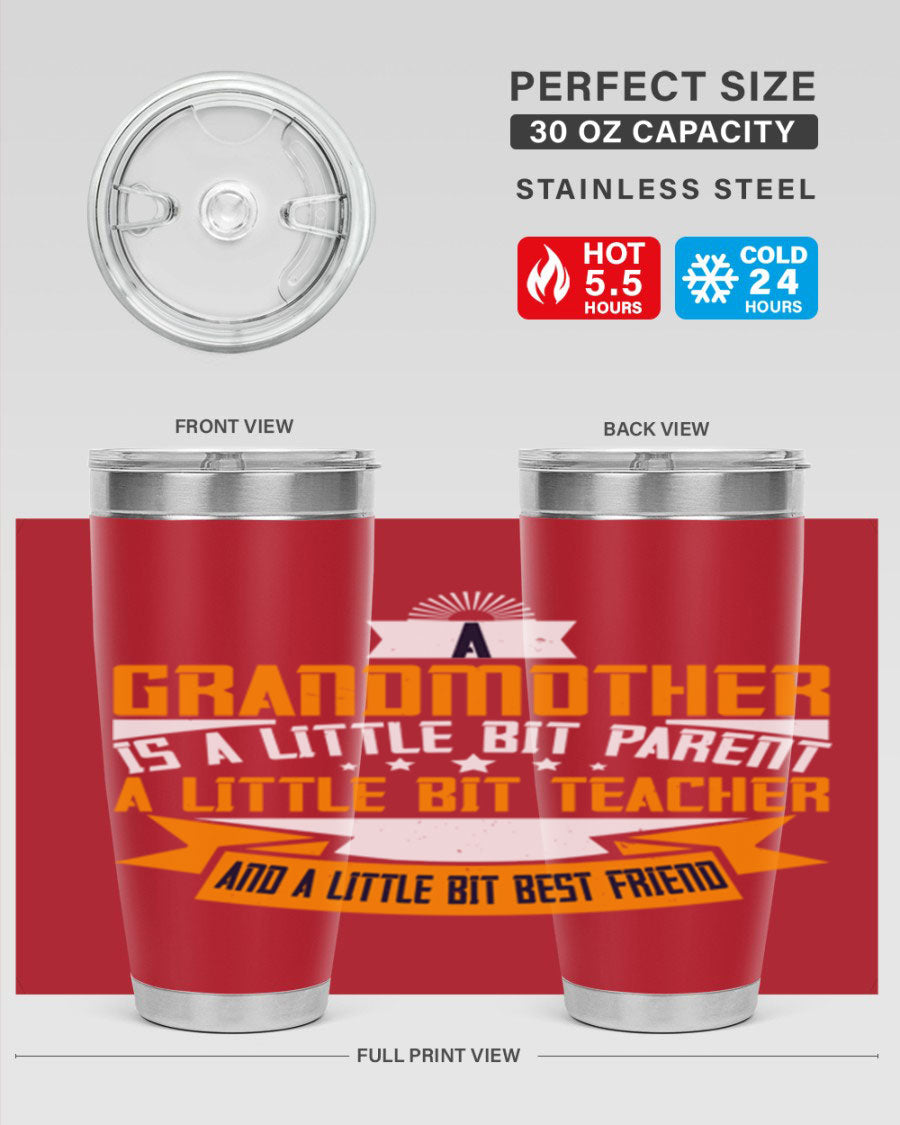 A stylish stainless steel tumbler with a heartfelt message about grandmothers, featuring a double wall vacuum design.