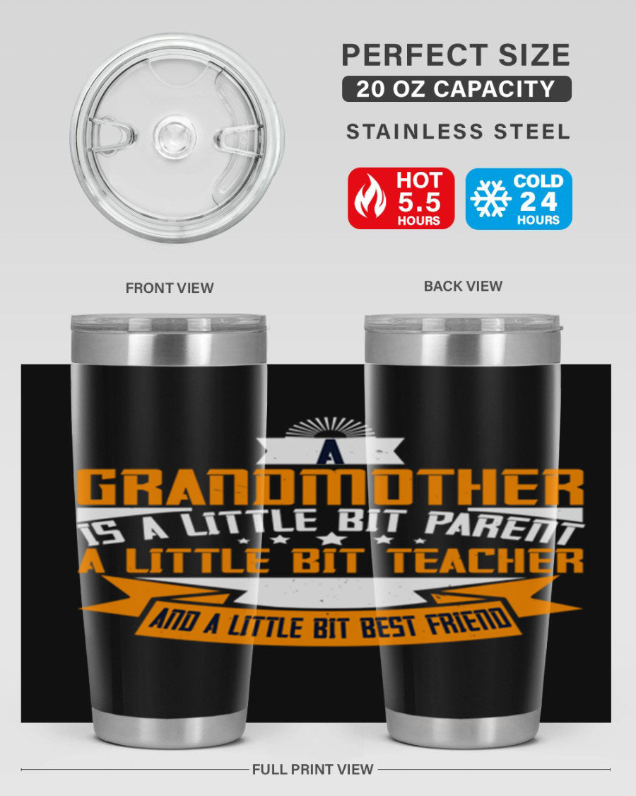 A stylish stainless steel tumbler with a heartfelt message about grandmothers, featuring a double wall vacuum design.