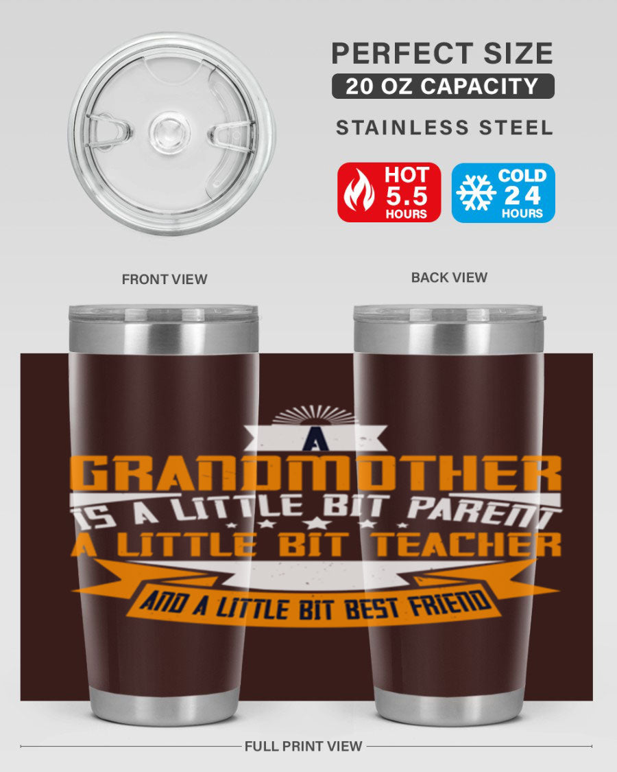 A stylish stainless steel tumbler with a heartfelt message about grandmothers, featuring a double wall vacuum design.