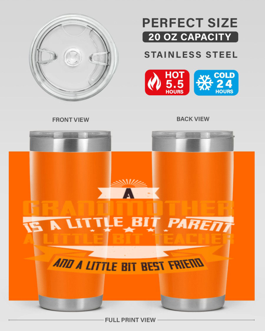 A stylish stainless steel tumbler with a heartfelt message about grandmothers, featuring a double wall vacuum design.