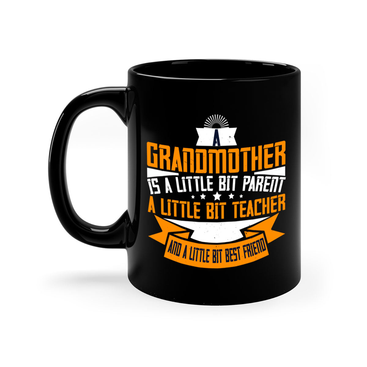A stylish two-tone ceramic mug with a colored handle and interior, featuring the phrase 'A grandmother is a little bit parent a little bit teacher 43#'.
