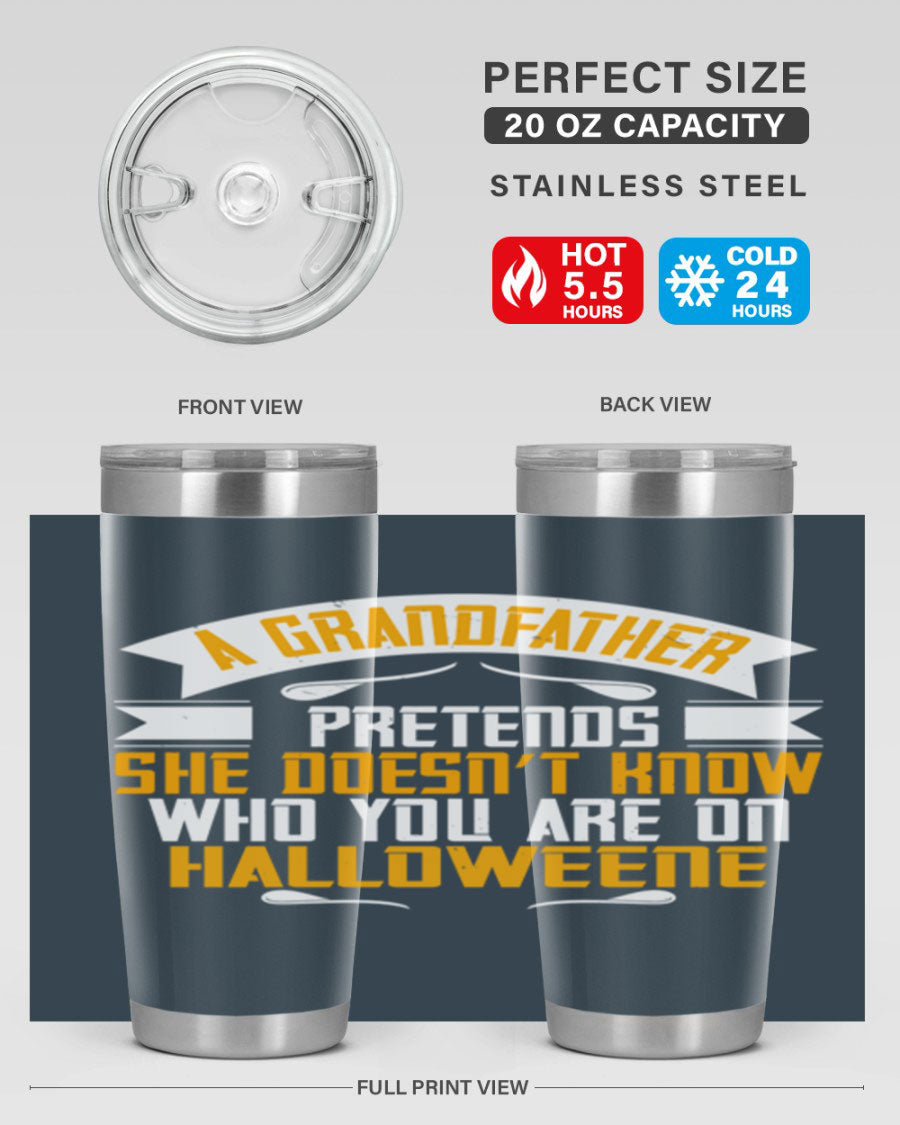 A stylish 96# Grandma Tumbler made of stainless steel, featuring a drink-thru lid and vibrant design, perfect for hot and cold beverages.