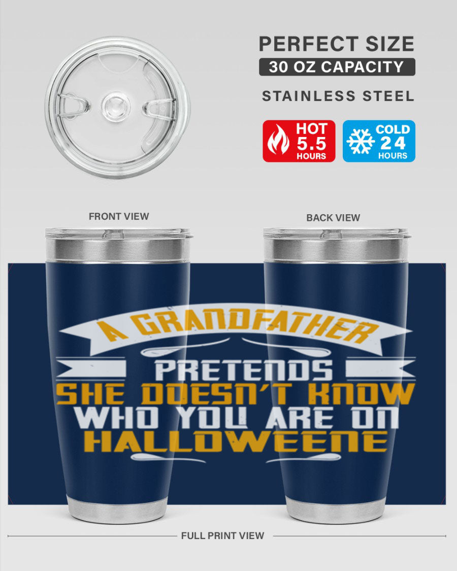 A stylish 96# Grandma Tumbler made of stainless steel, featuring a drink-thru lid and vibrant design, perfect for hot and cold beverages.