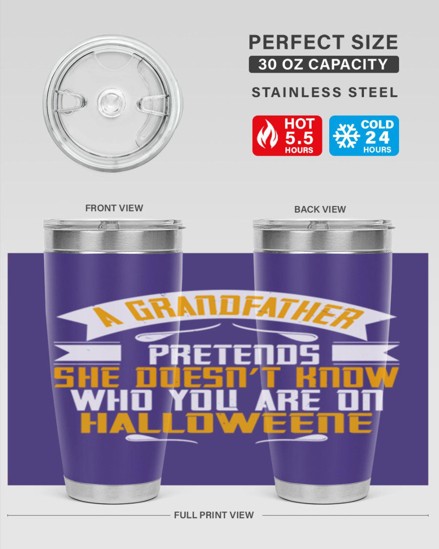 A stylish 96# Grandma Tumbler made of stainless steel, featuring a drink-thru lid and vibrant design, perfect for hot and cold beverages.