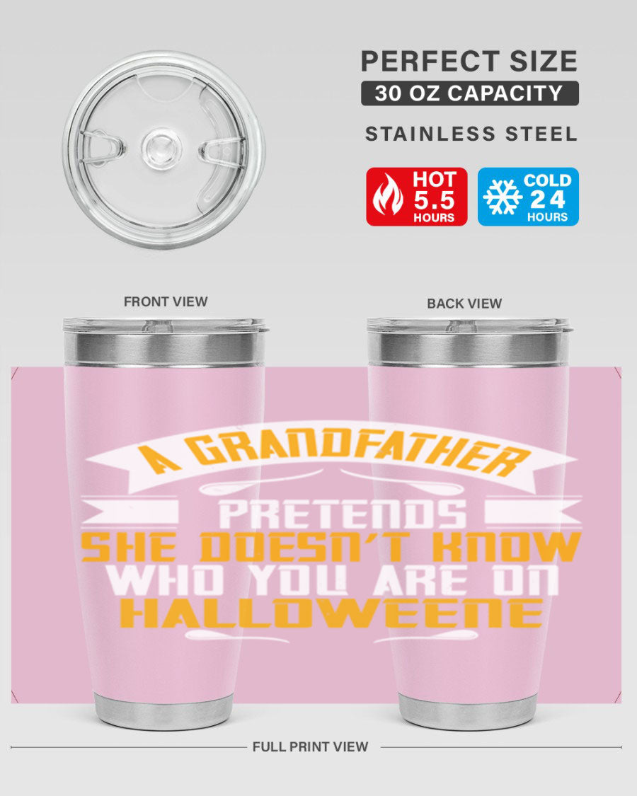 A stylish 96# Grandma Tumbler made of stainless steel, featuring a drink-thru lid and vibrant design, perfect for hot and cold beverages.