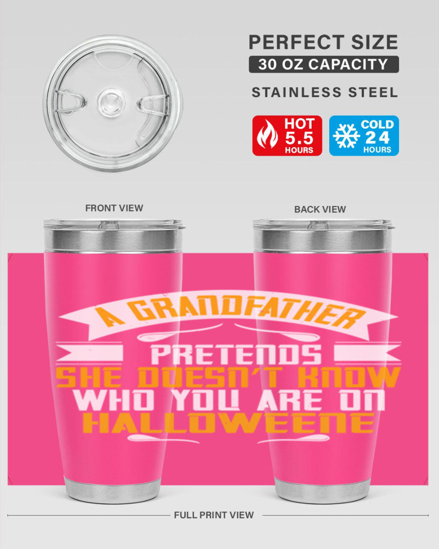 A stylish 96# Grandma Tumbler made of stainless steel, featuring a drink-thru lid and vibrant design, perfect for hot and cold beverages.
