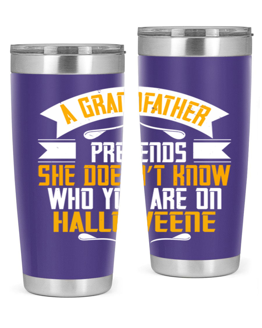 A stylish 96# Grandma Tumbler made of stainless steel, featuring a drink-thru lid and vibrant design, perfect for hot and cold beverages.