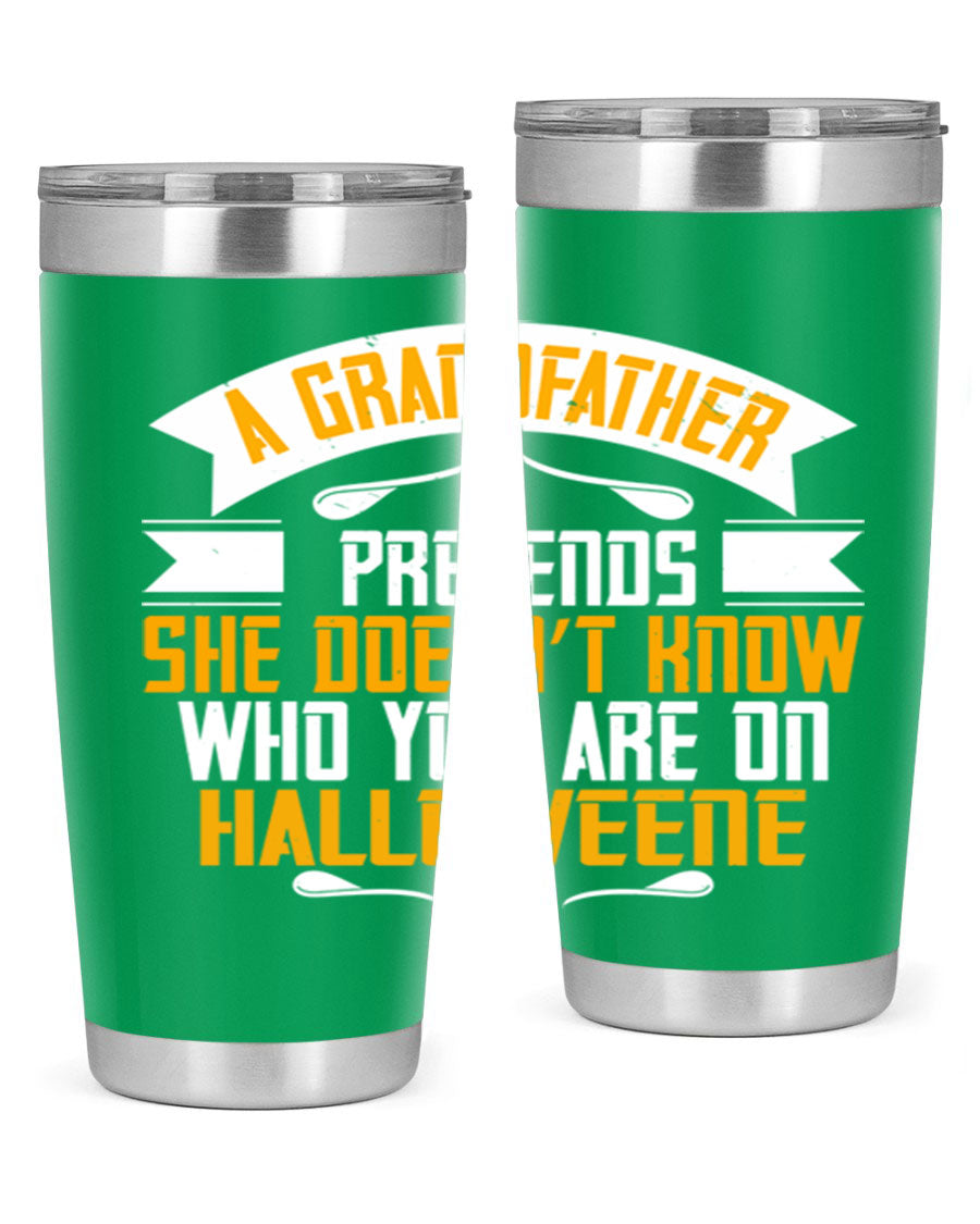 A stylish 96# Grandma Tumbler made of stainless steel, featuring a drink-thru lid and vibrant design, perfect for hot and cold beverages.