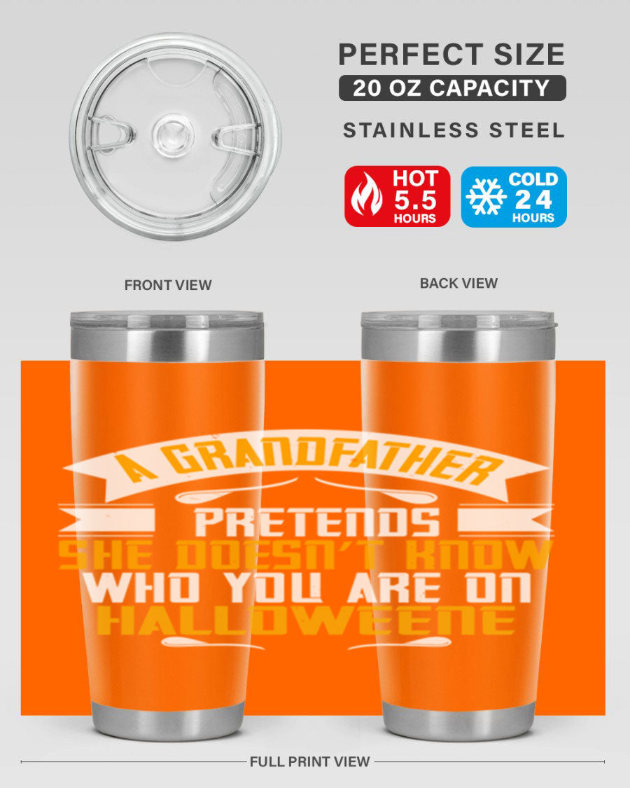 A stylish 96# Grandma Tumbler made of stainless steel, featuring a drink-thru lid and vibrant design, perfect for hot and cold beverages.