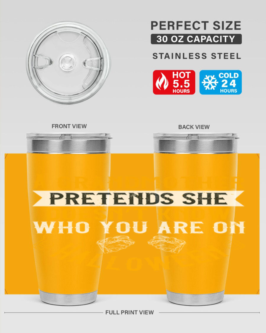 A stylish stainless steel tumbler featuring a playful Halloween design with a grandmother pretending not to recognize you, perfect for hot and cold beverages.