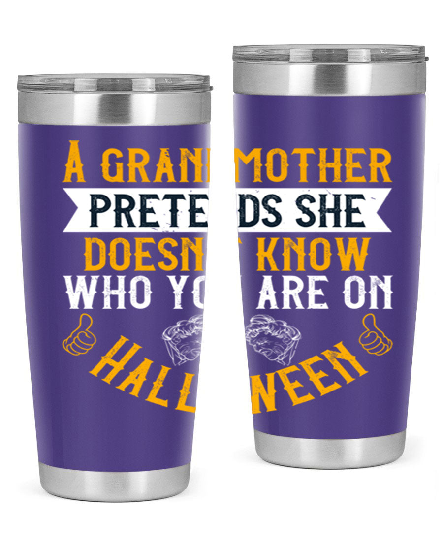 A stylish stainless steel tumbler featuring a playful Halloween design with a grandmother pretending not to recognize you, perfect for hot and cold beverages.