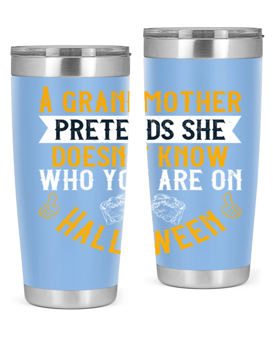 A stylish stainless steel tumbler featuring a playful Halloween design with a grandmother pretending not to recognize you, perfect for hot and cold beverages.
