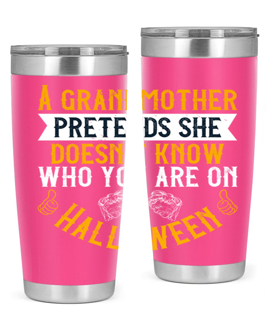 A stylish stainless steel tumbler featuring a playful Halloween design with a grandmother pretending not to recognize you, perfect for hot and cold beverages.