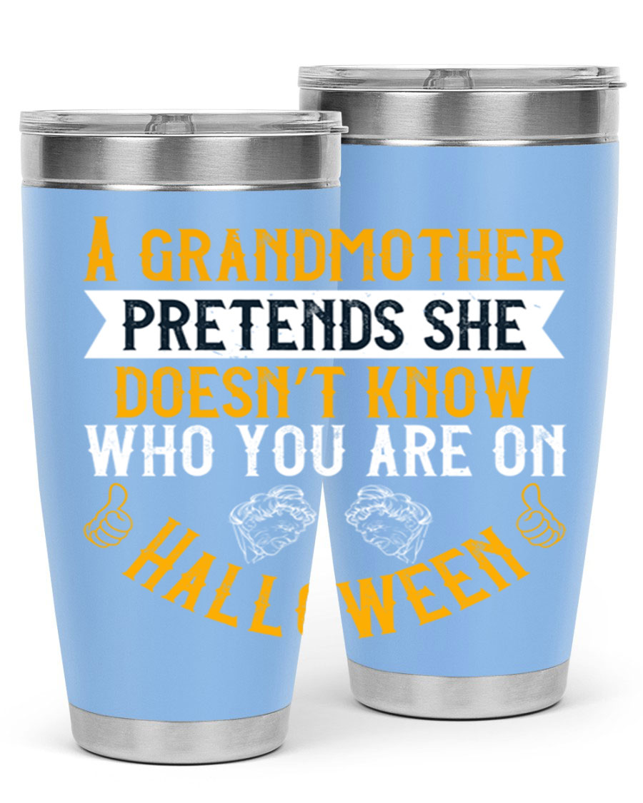 A stylish stainless steel tumbler featuring a playful Halloween design with a grandmother pretending not to recognize you, perfect for hot and cold beverages.