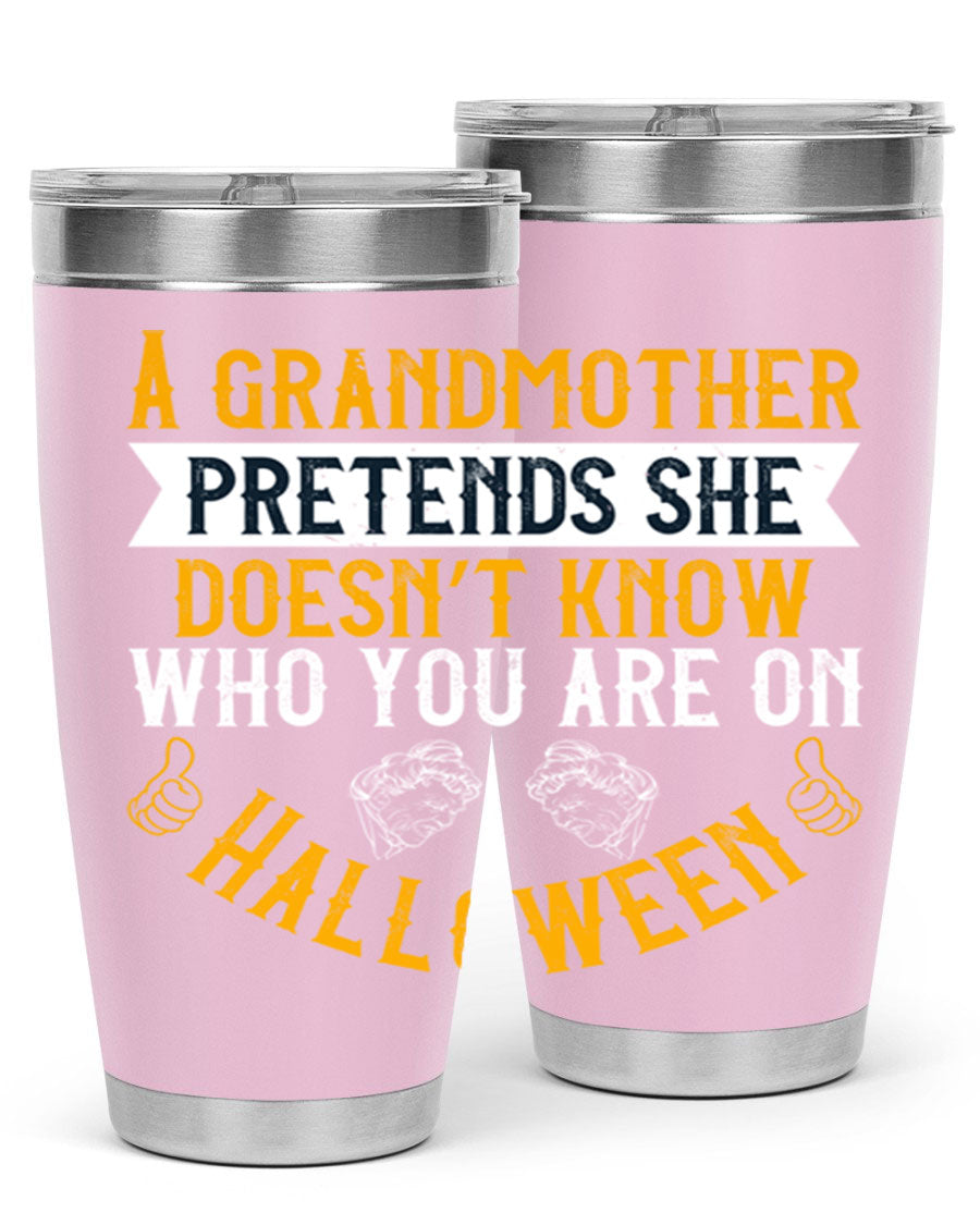 A stylish stainless steel tumbler featuring a playful Halloween design with a grandmother pretending not to recognize you, perfect for hot and cold beverages.
