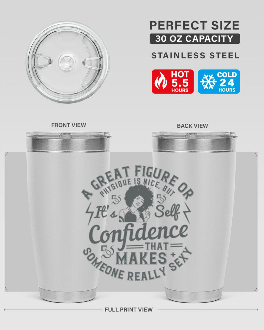 A stylish 20oz and 30oz stainless steel tumbler with a drink-thru lid, showcasing a sleek design perfect for hot and cold beverages.