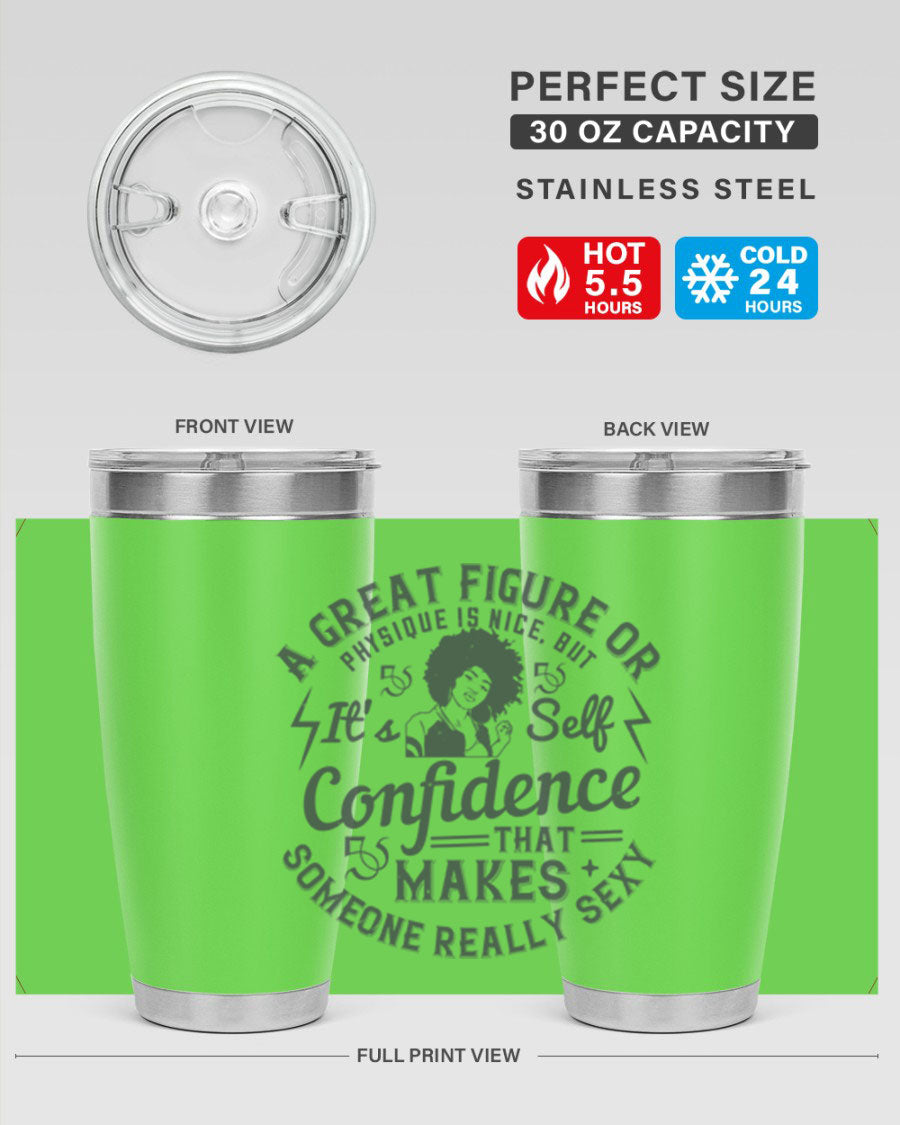 A stylish 20oz and 30oz stainless steel tumbler with a drink-thru lid, showcasing a sleek design perfect for hot and cold beverages.