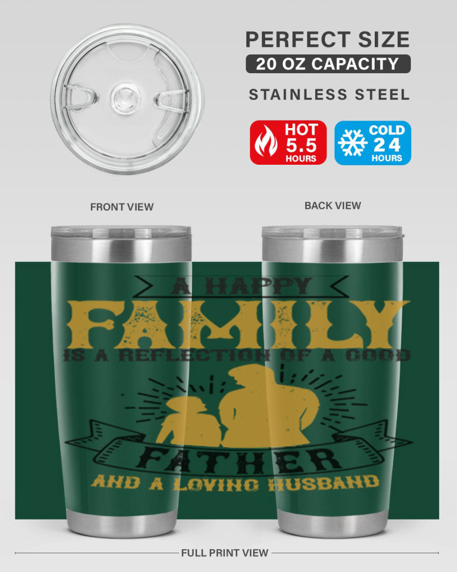 A 20oz and 30oz stainless steel tumbler featuring a design celebrating family love, perfect for fathers and husbands.