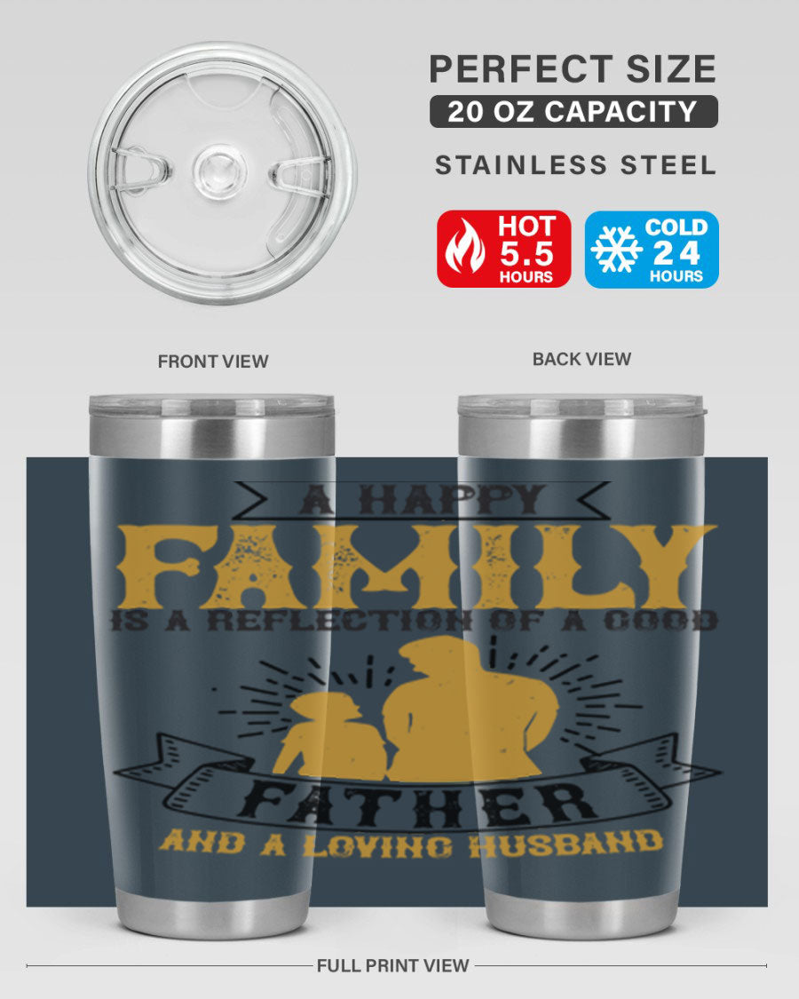 A 20oz and 30oz stainless steel tumbler featuring a design celebrating family love, perfect for fathers and husbands.