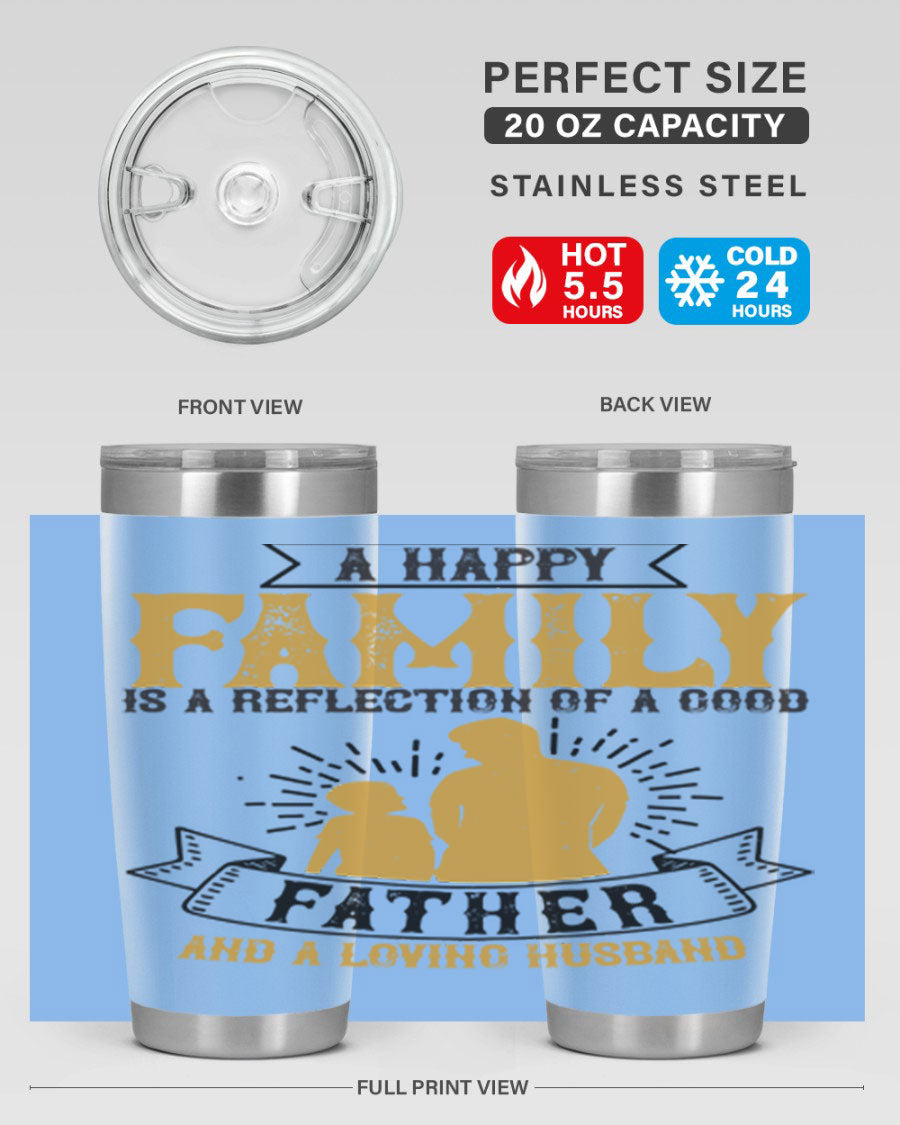 A 20oz and 30oz stainless steel tumbler featuring a design celebrating family love, perfect for fathers and husbands.