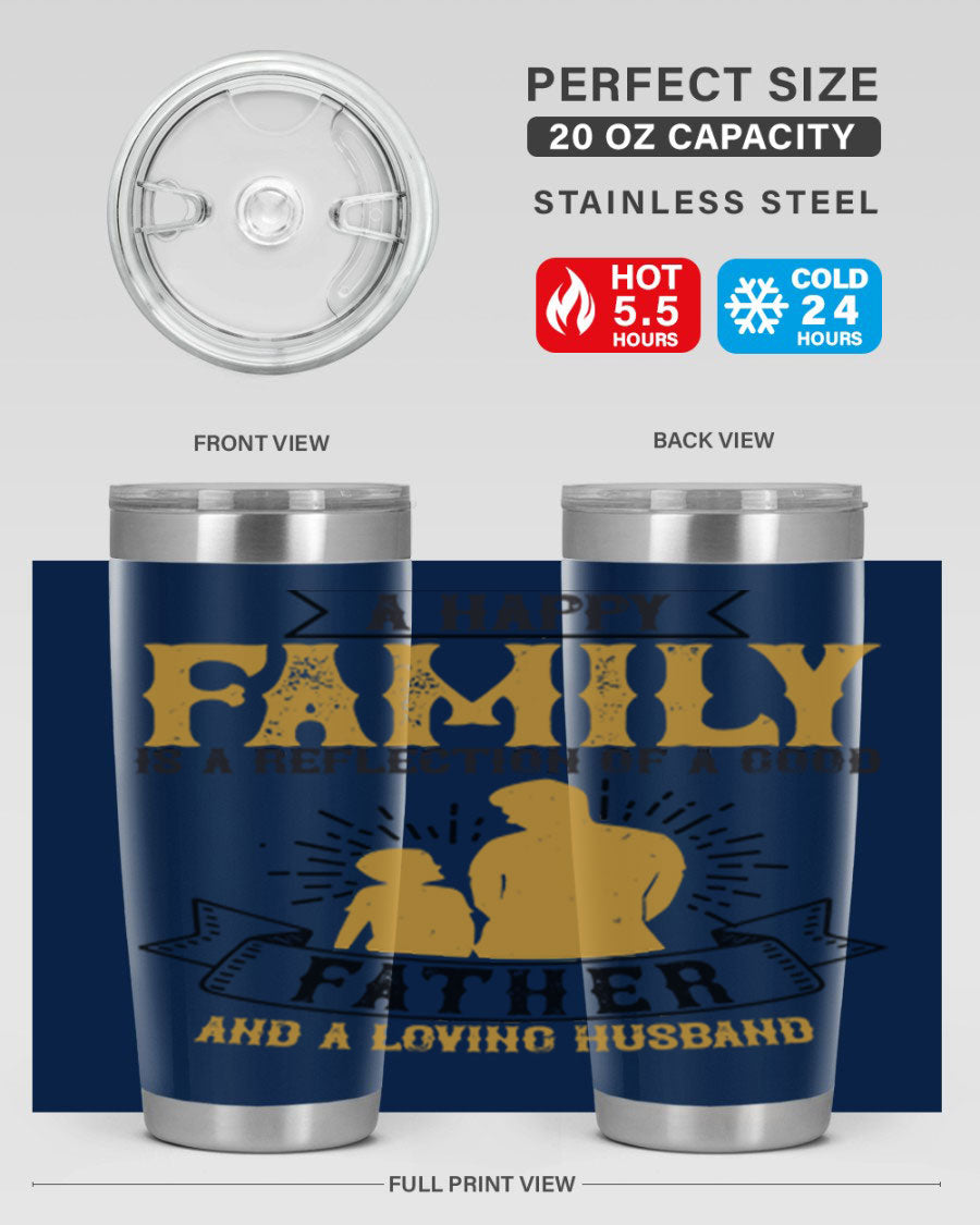 A 20oz and 30oz stainless steel tumbler featuring a design celebrating family love, perfect for fathers and husbands.
