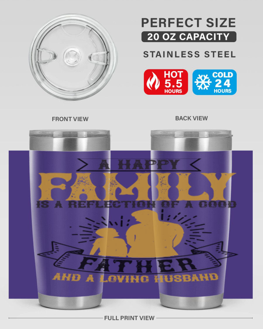 A 20oz and 30oz stainless steel tumbler featuring a design celebrating family love, perfect for fathers and husbands.