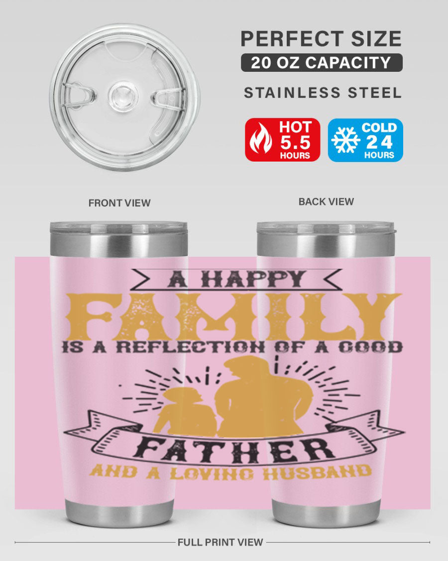 A 20oz and 30oz stainless steel tumbler featuring a design celebrating family love, perfect for fathers and husbands.