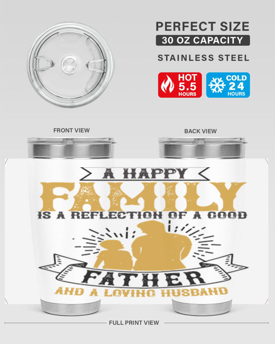 A 20oz and 30oz stainless steel tumbler featuring a design celebrating family love, perfect for fathers and husbands.