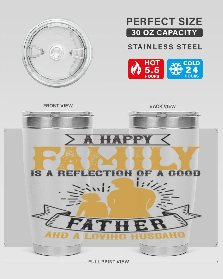 A 20oz and 30oz stainless steel tumbler featuring a design celebrating family love, perfect for fathers and husbands.