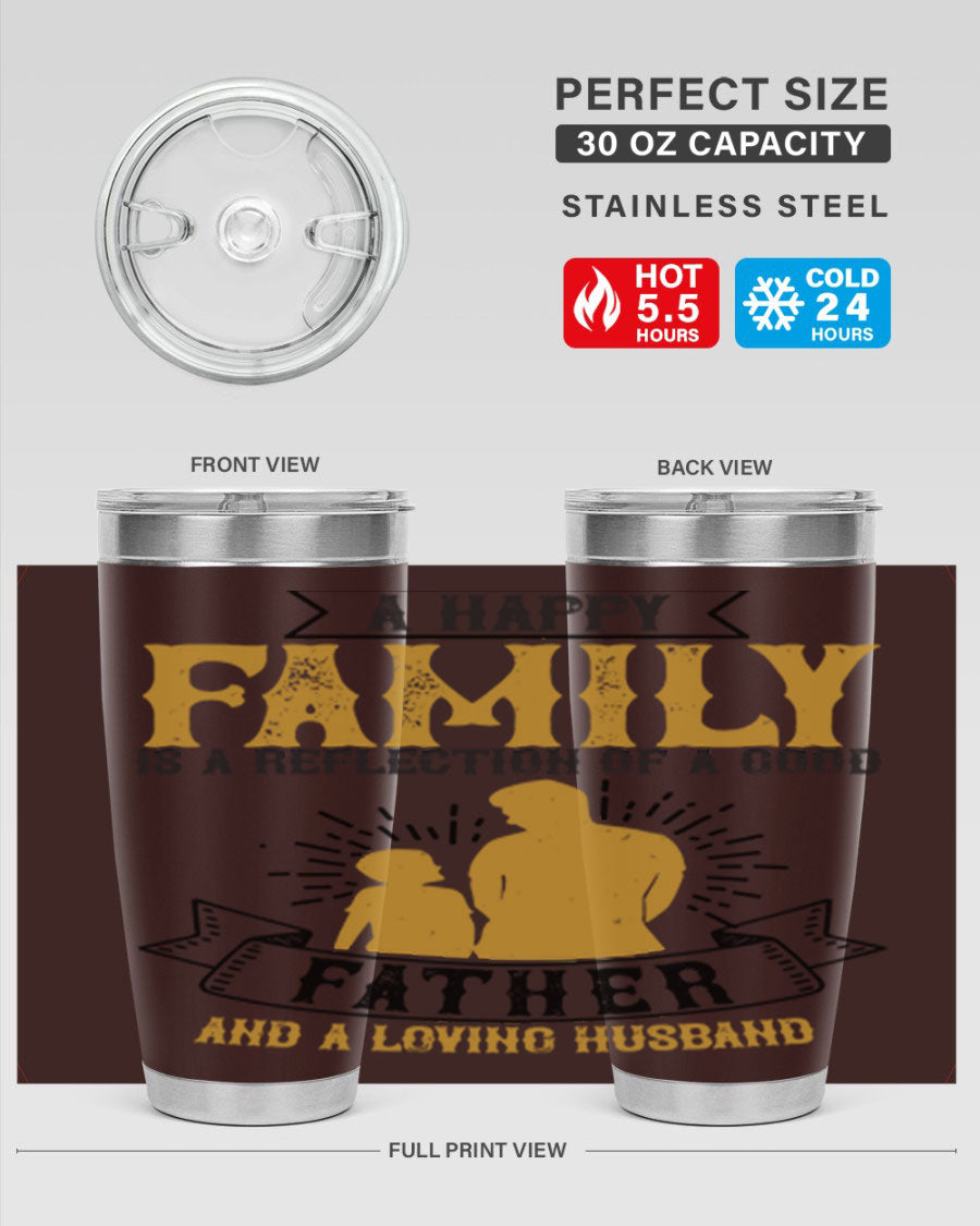 A 20oz and 30oz stainless steel tumbler featuring a design celebrating family love, perfect for fathers and husbands.