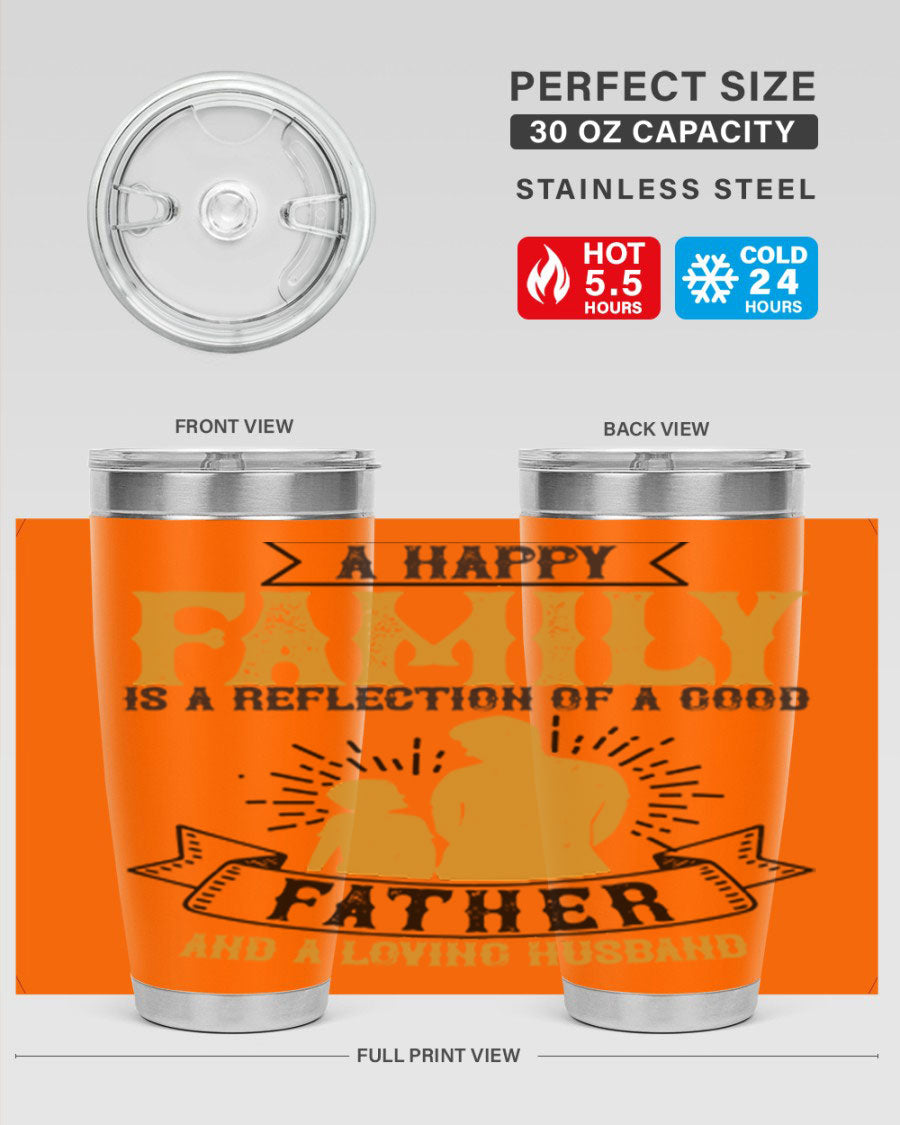 A 20oz and 30oz stainless steel tumbler featuring a design celebrating family love, perfect for fathers and husbands.