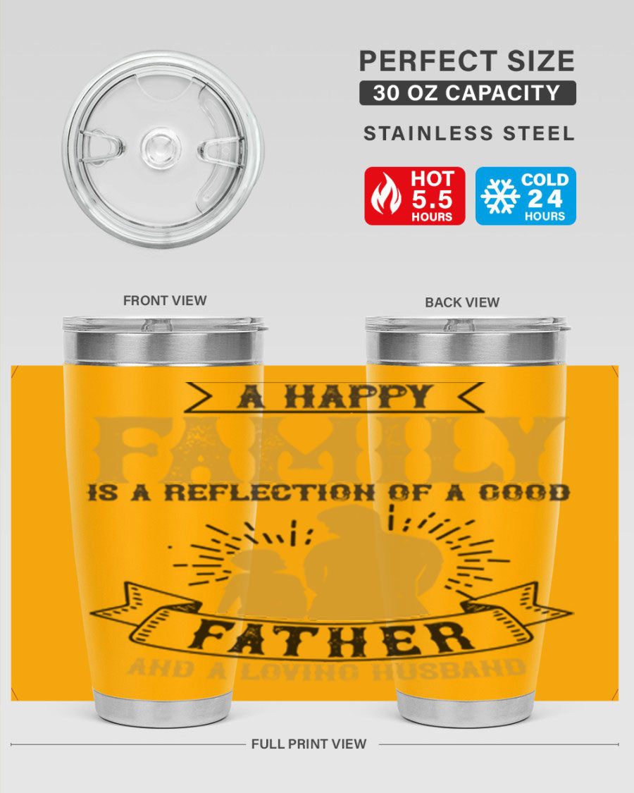 A 20oz and 30oz stainless steel tumbler featuring a design celebrating family love, perfect for fathers and husbands.