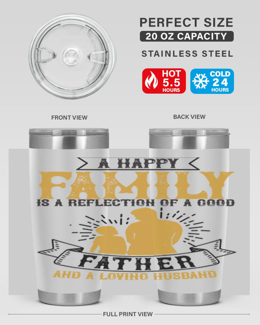 A 20oz and 30oz stainless steel tumbler featuring a design celebrating family love, perfect for fathers and husbands.