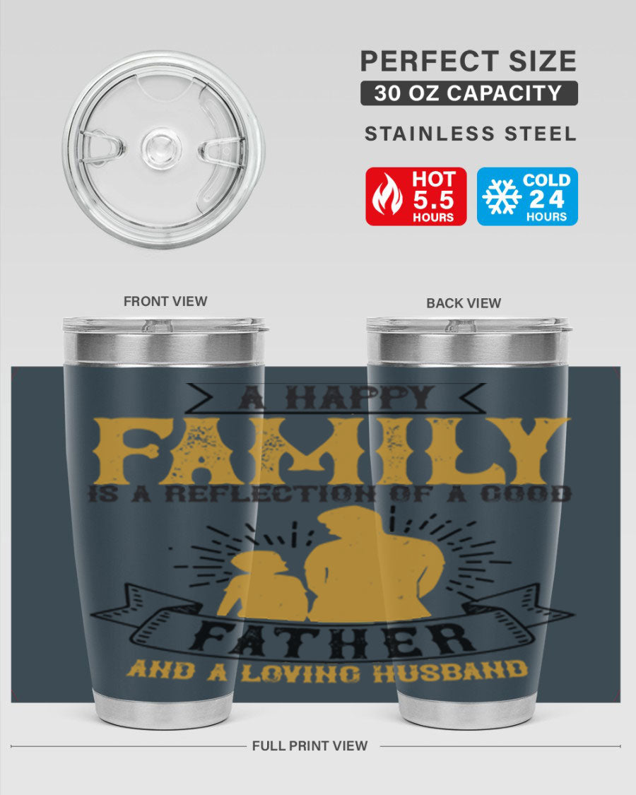 A 20oz and 30oz stainless steel tumbler featuring a design celebrating family love, perfect for fathers and husbands.