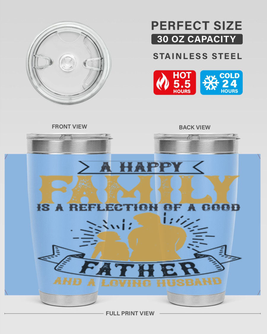A 20oz and 30oz stainless steel tumbler featuring a design celebrating family love, perfect for fathers and husbands.