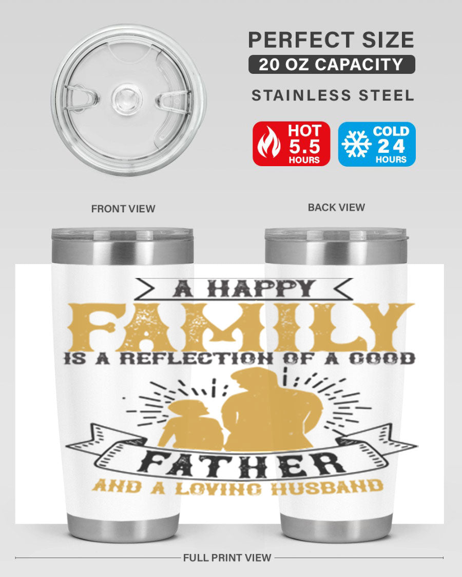 A 20oz and 30oz stainless steel tumbler featuring a design celebrating family love, perfect for fathers and husbands.