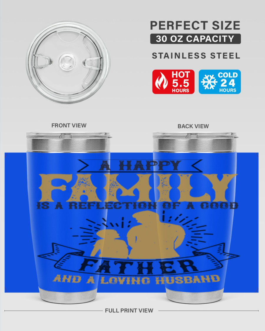 A 20oz and 30oz stainless steel tumbler featuring a design celebrating family love, perfect for fathers and husbands.