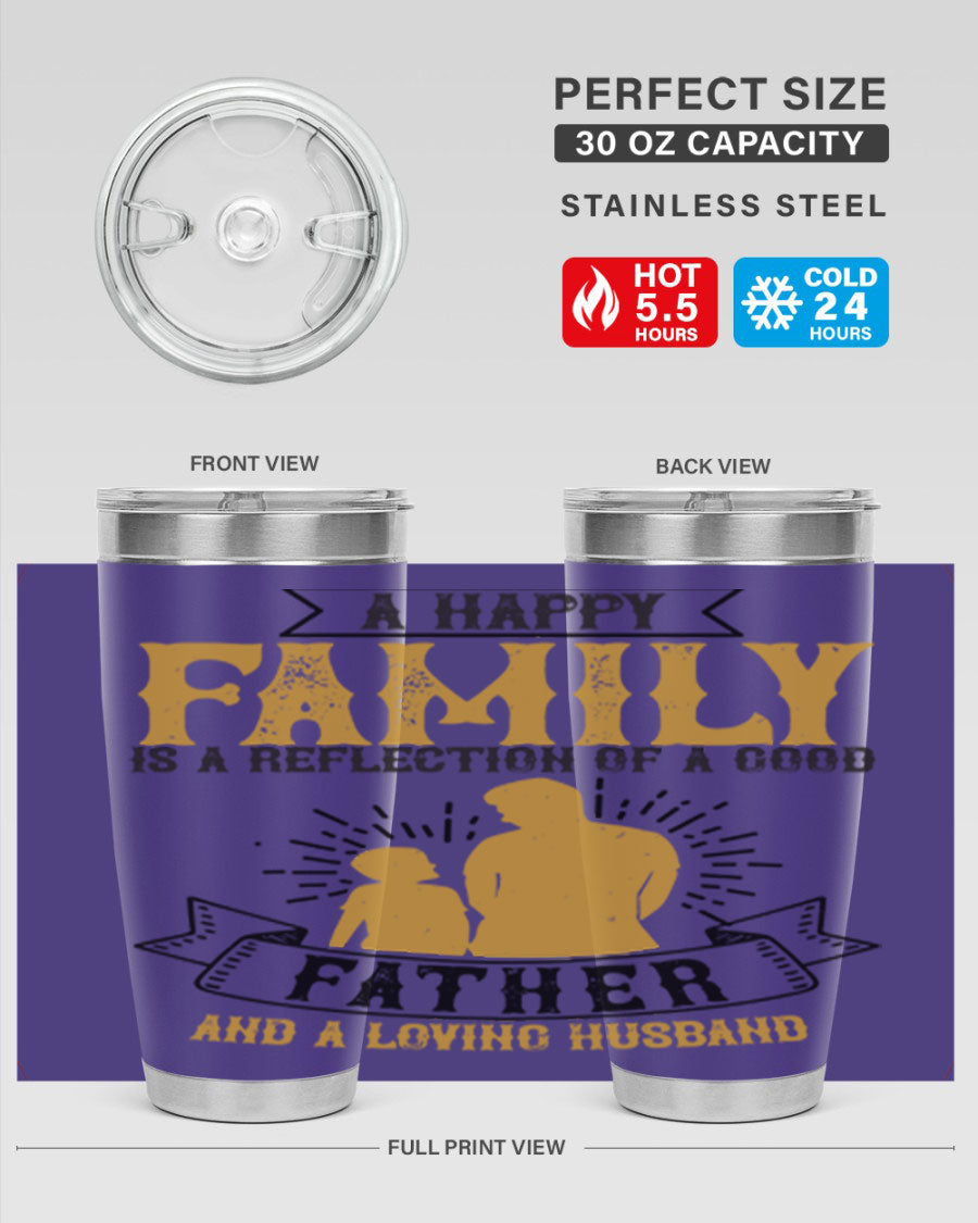A 20oz and 30oz stainless steel tumbler featuring a design celebrating family love, perfect for fathers and husbands.