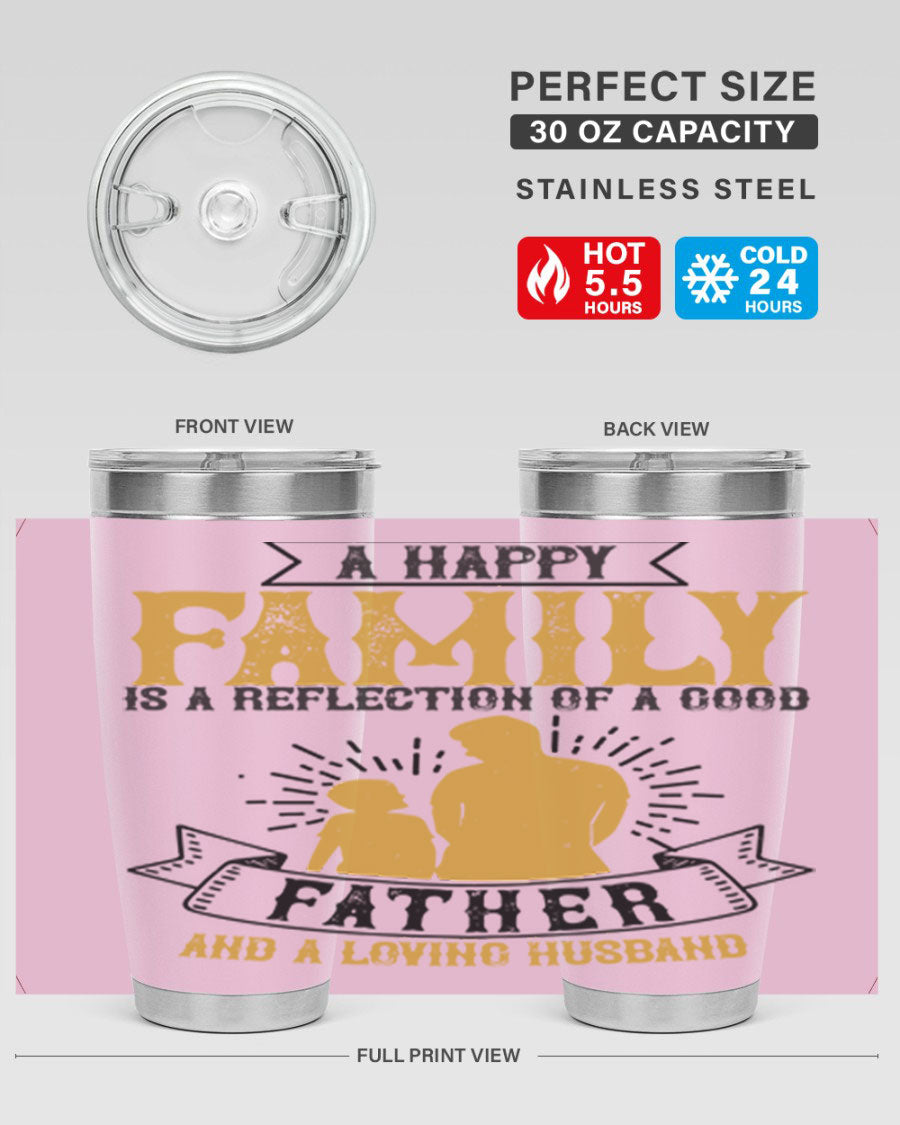 A 20oz and 30oz stainless steel tumbler featuring a design celebrating family love, perfect for fathers and husbands.